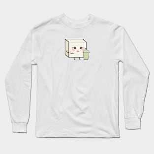 Cute Tofu with Boba Tea Long Sleeve T-Shirt